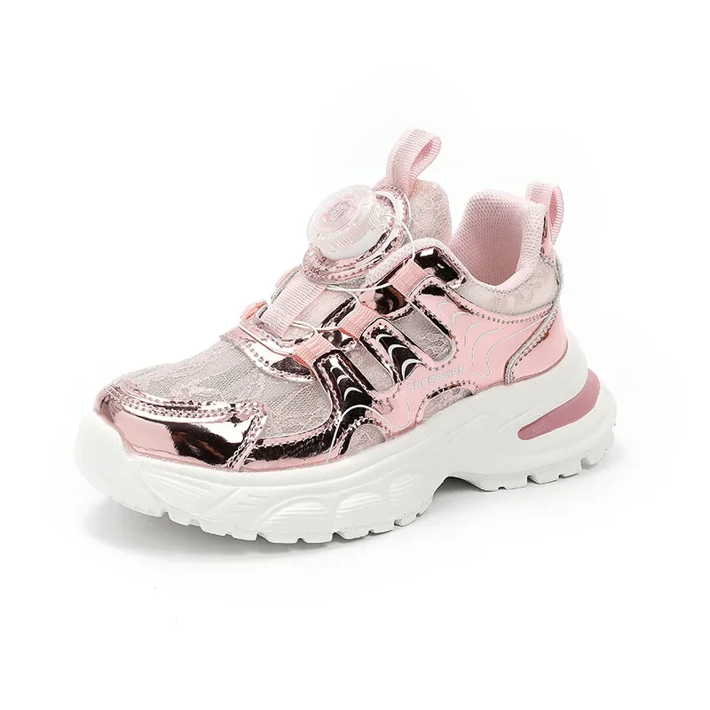 Baskets en maille respirante pour enfants, chaussures de tennis pour filles, semelle imprimée légère, rose, argent, été