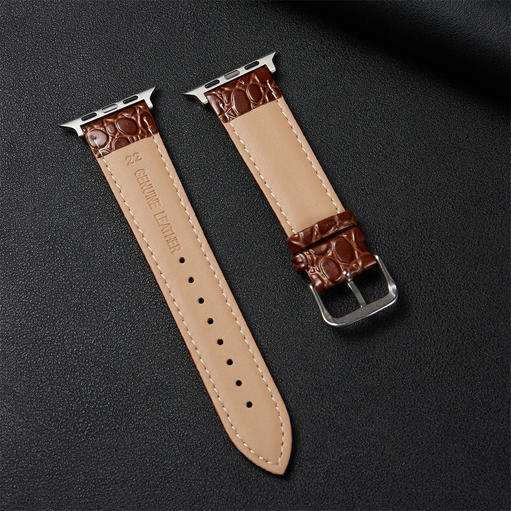 Crocodile Pattern Design Calfskin Leather Watchband for Apple Watch 8/7/6/5/4/3/se/ultra iwatch Strap 38/40/41/42/44/45/49mm