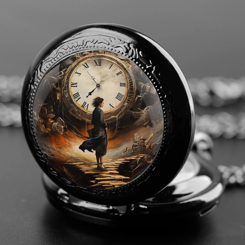 Unique Steampunk Clock Boys Glass Dome Vintage Quartz Pocket Watch Men Women Kids Pendant Necklace Chain Jewelry Gifts