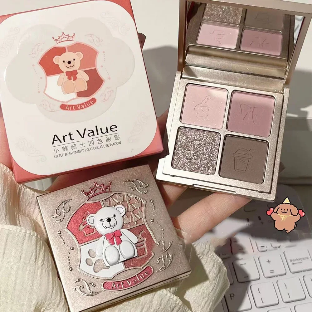Art Value Bear Knight fard à paupières quatre couleurs, poudre fine, palette de fards à paupières multicolores mats