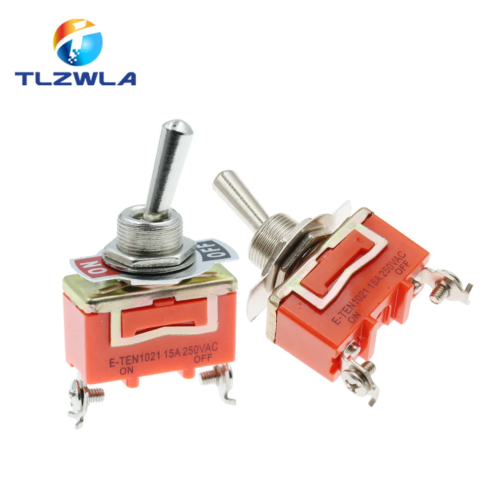 1PCS ON-OFF 15A 250V Toggle Switch 2 Pin Toggle Flick Switch Light Metal SPST E-TEN1021