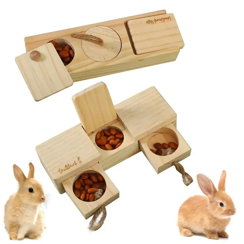 

Wooden Treat Dispensers Interactive Enrichment Toys 2x Rabbit Wood Feeding Foraging Toys For Bunny Chinchillas Gerbils & Hamster