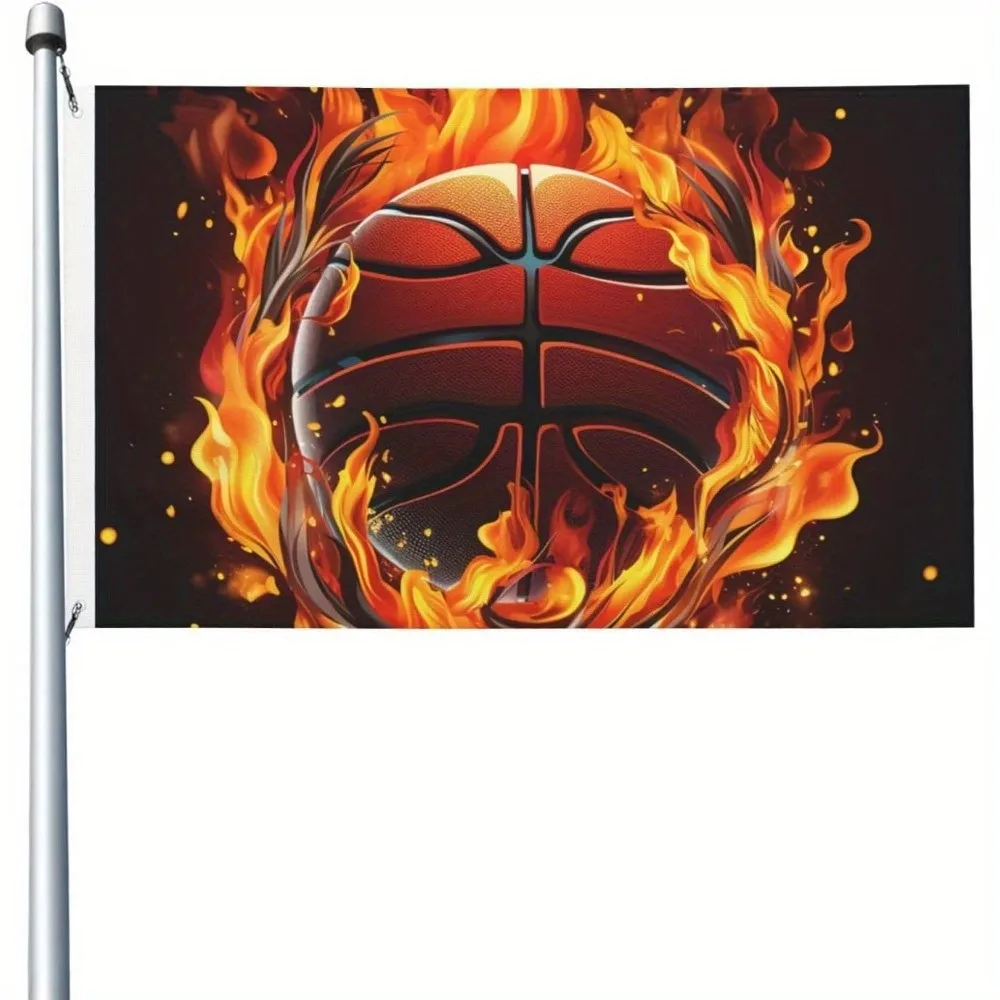 Basketball on Fire Graphic Garden Flag Outdoor Decoration Polyester House Banner