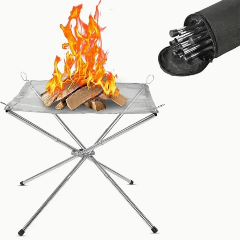 1 Set Portable Foldable Mesh Fire Pits Outdoor Fire Pit Camping Fire Pit Fireplace For Camping Campfire Carrying Bag Included