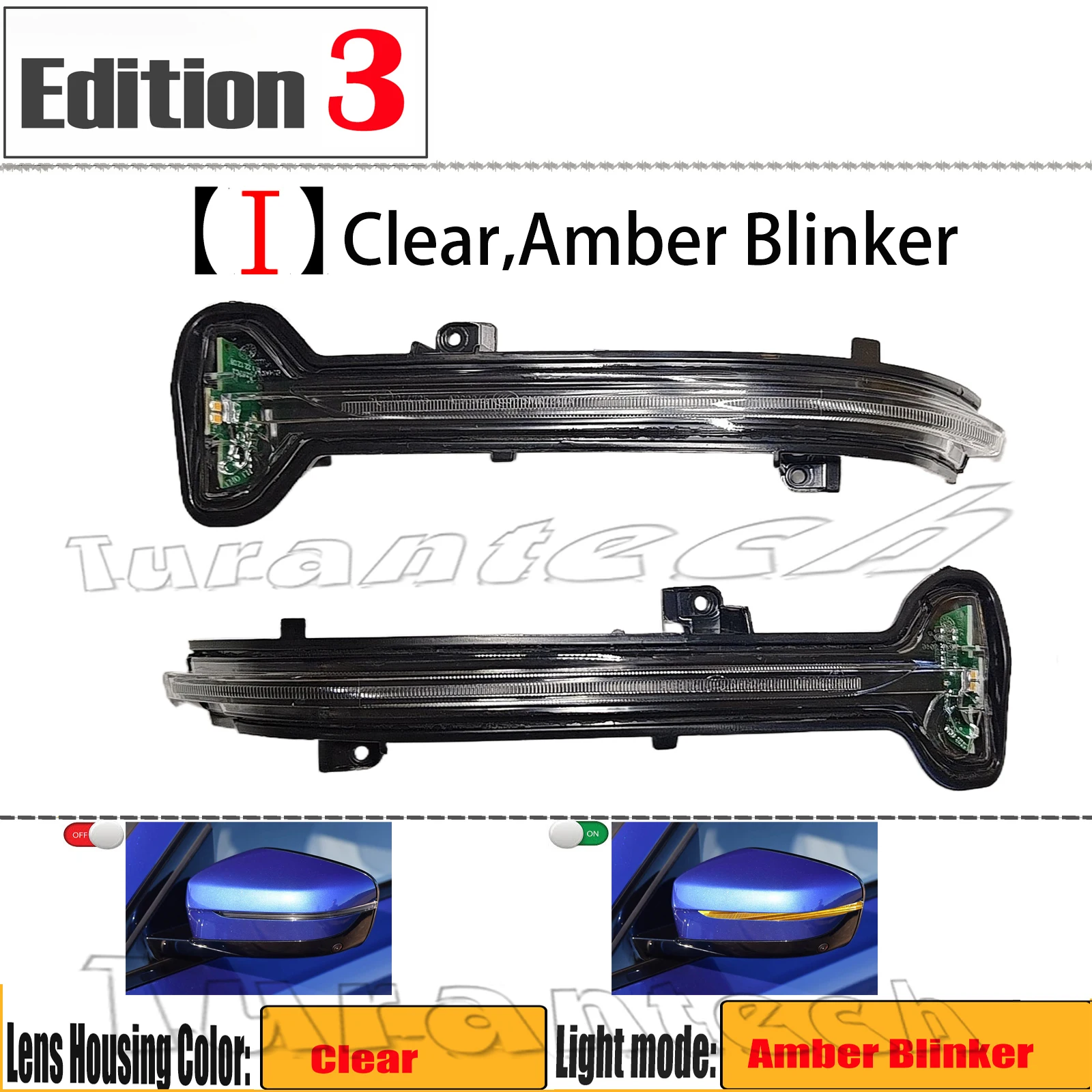 2Pcs Turn Signal Light for BMW 2 series 218i 220i 220d 220dx 218d 225d 228i 230i 230ix M235ix M240iX Amber Mirror Cover Len - view 4
