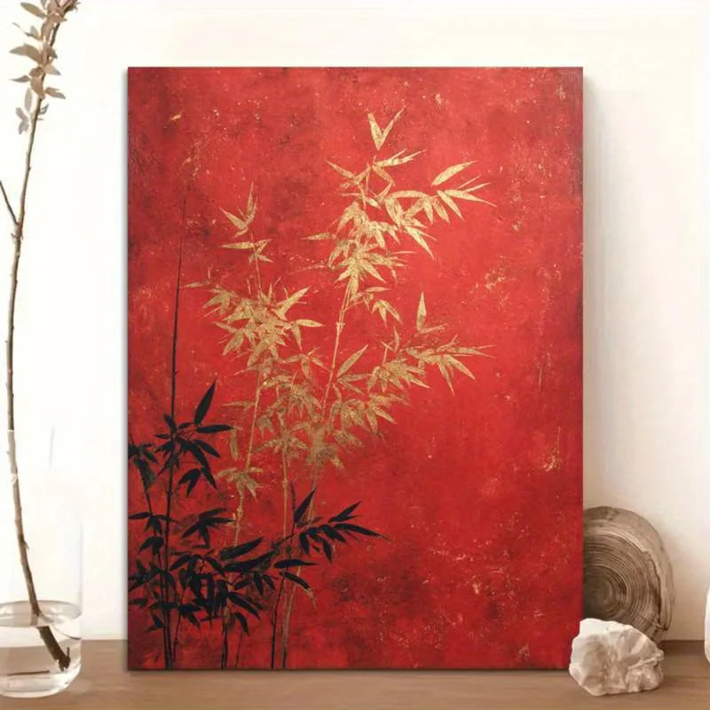 2D Flat, 2D Flat, 1pc 2D Artwork Featuring Traditional Chinese Elements, Showcasing Against a Red Backdrop, with a Striking C