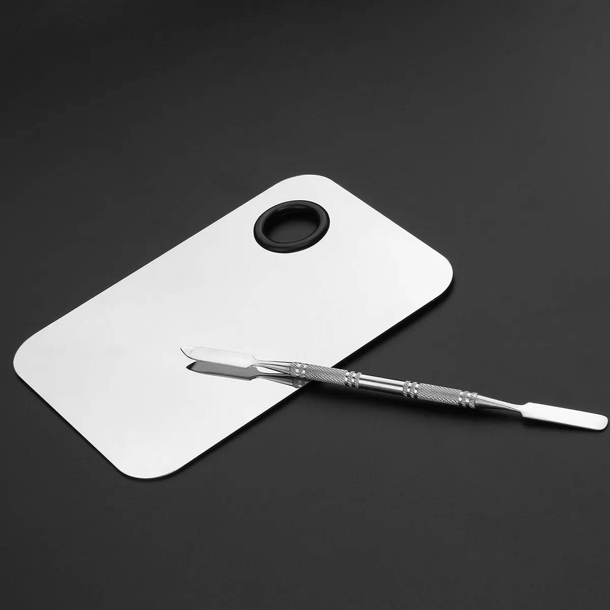 Stainless Steel Makeup Mixing Palette Silver Smooth Bright Easy Clean with Spatula Blending Tool for Foundation Blush Eyeshadow