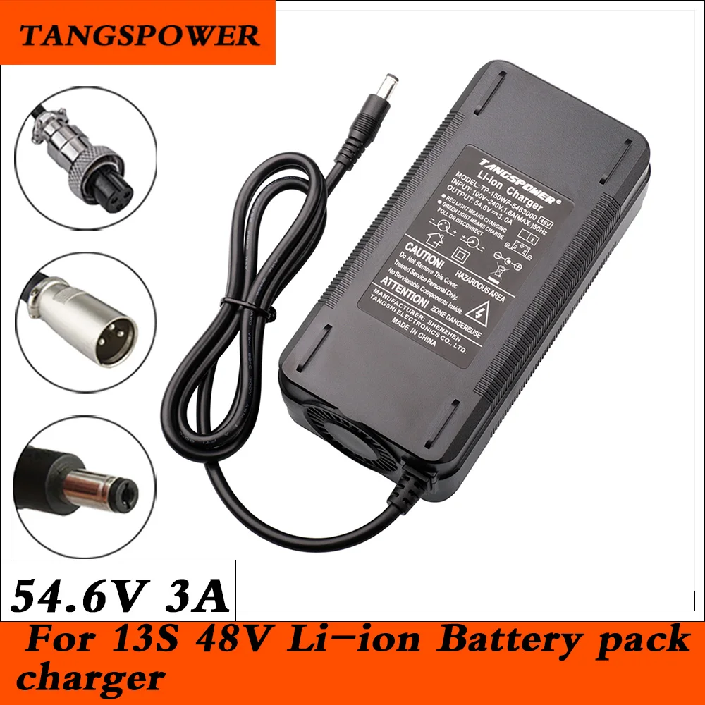 TANGSPOWER 48v battery charger 54.6V 3A Electric Bike Charger 54.6V 3A Lithium Battery Charger For 13S 48V Li-ion Battery Pack