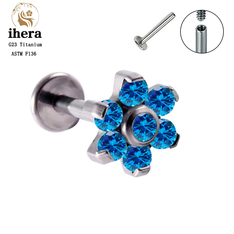 G23 Titanium Opal Flower Piercing Stud Earrings Labret ASTM F136 16G Lip Stud Ear Tragus Cartilage Piercing Women Body Jewelry