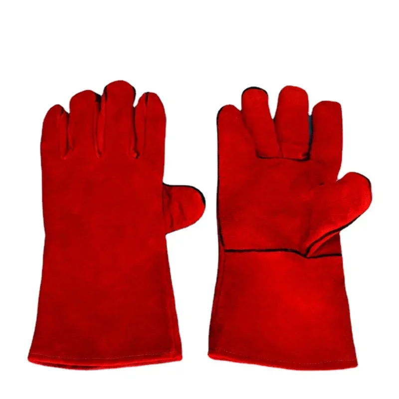 Cowhide Gloves Leather Cow Two Layer Welders Welding Wear-resistant High Temperature Heat Insulation Labor Protection Protection