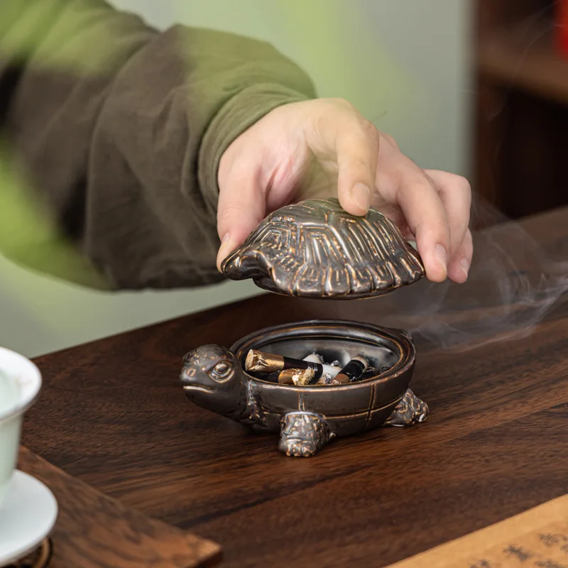 

Turtle Covered Ashtray, Anti Fly Ash Ceramic Cigar Ashtray Decoration, Friend Decorative Art Gift