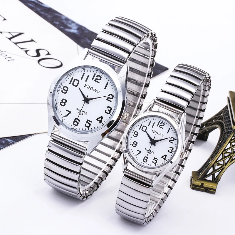 ساعة بمينا كبير للرجال، ساعة كوارتز نسائية بسيطة، كاجوال، أرقام عربية، زوج من الرجال والنساء
