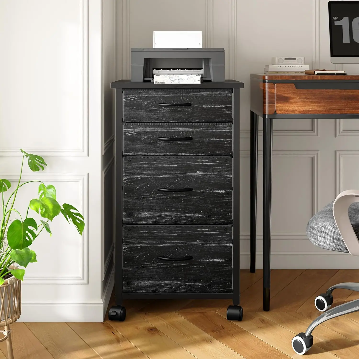 

4 Drawers Mobile File Cabinet Vertical Filing Cabinet with Fabric Drawer Fits A4/Letter Size Printer Stand for Home, Customized