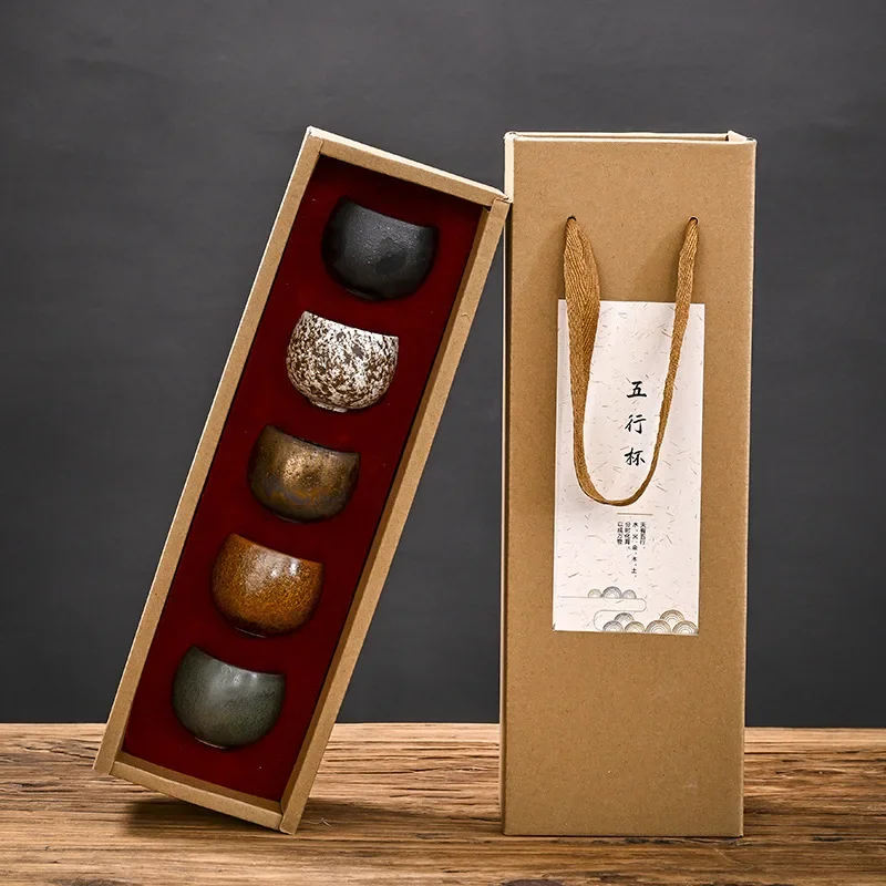 Teetasse Fünf Elemente Tasse Ofen Variation Einzelbecher Besitzer Tasse Verkostung Tasse Gongfu Tee-Set Geschenkbox-Set
