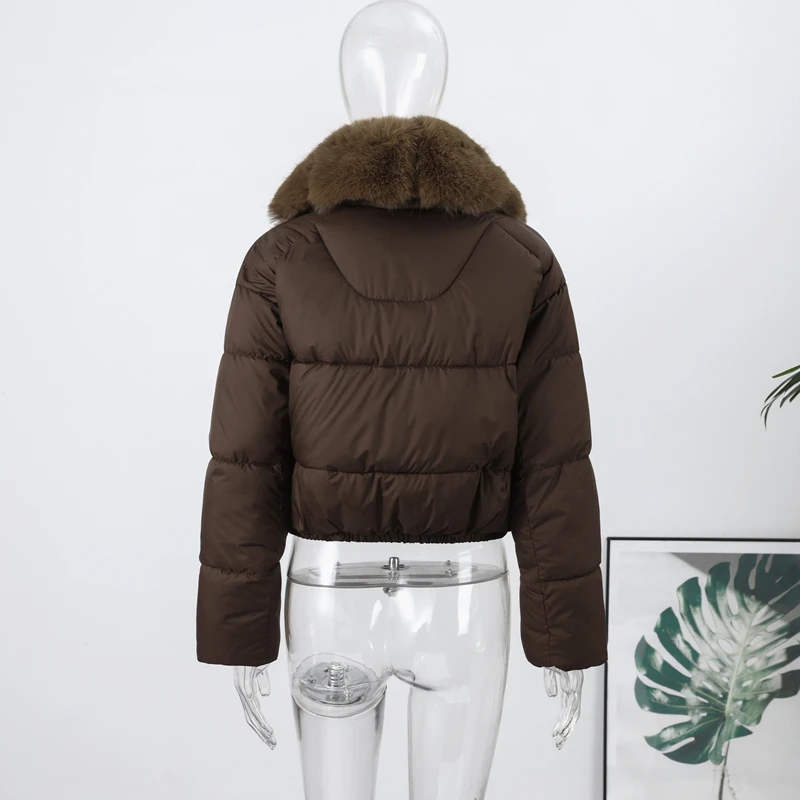 Warm Fur Collar Cotton Coats Women's Green Lapel Zipper Full Sleeve Padded Jacket Overcoat 2026 Winter New Lady Loose Streetwear