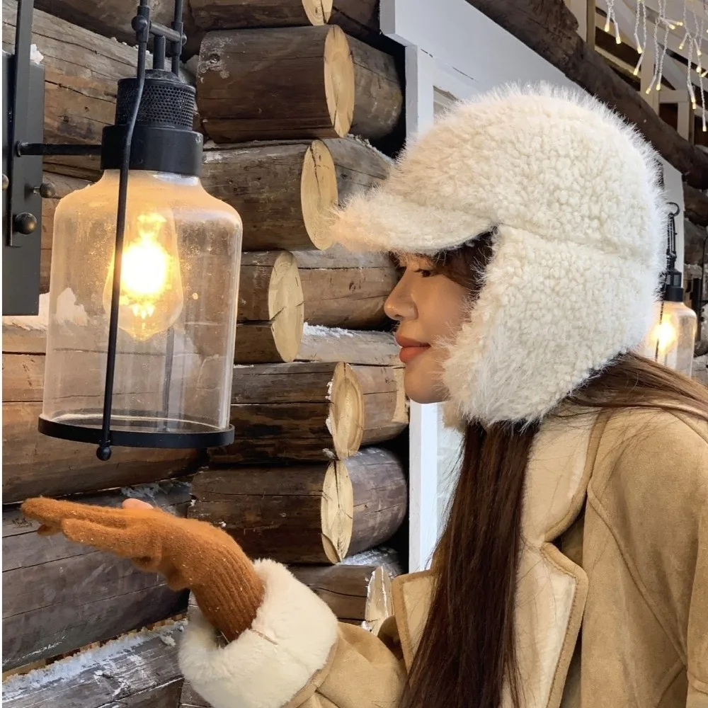Fashion Bomber Hat Warm Lining Thickened Pilot Cap Windproof Ear Protector Hat for Women