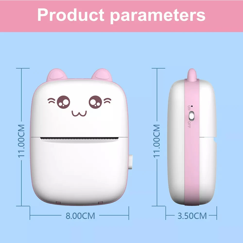 HD Mini Label Printer Thermal Portable Photo Printers Stickers Paper Inkless Wireless Cat Kid Impresora 200dpi Android IOS 57mm