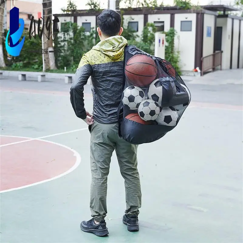 

A09F-Mesh Bag Adjustable Drawstring Soccer Storage Bags Waterproof Sports Ball Pack Volleyball Football Pocket