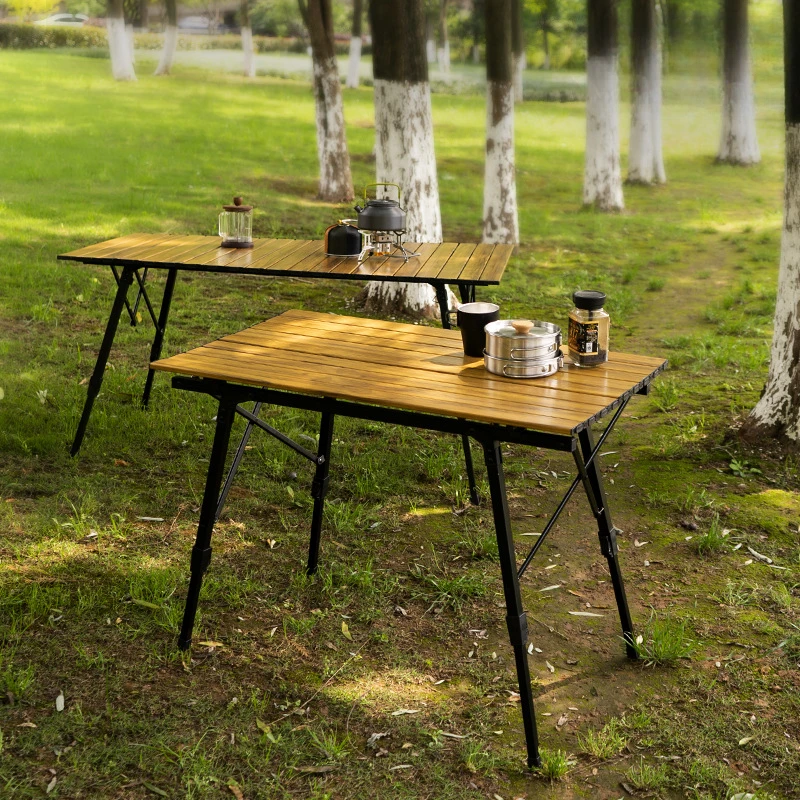 

Aluminum Folding Table Outdoor Wood Grain Alloy Table Large Adjustable Barbecue Table Portable Car Camping Aluminum Table