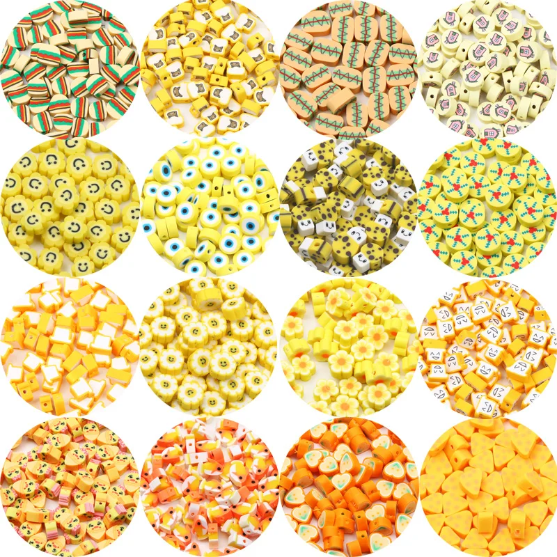 20/50/100pcs Yellow Polymer Clay Beads Flower Smile Eyes Chick for Jewelry Making Bracelet DIY Necklace Handmade Accessories