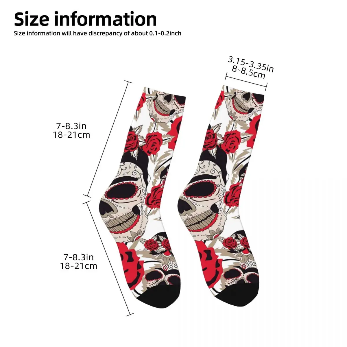 Funny Crazy Sock for Men Sugar Skull And Roses Pattern Hip Hop Vintage Seamless Pattern Printed Boys Crew Sock Novelty Gift