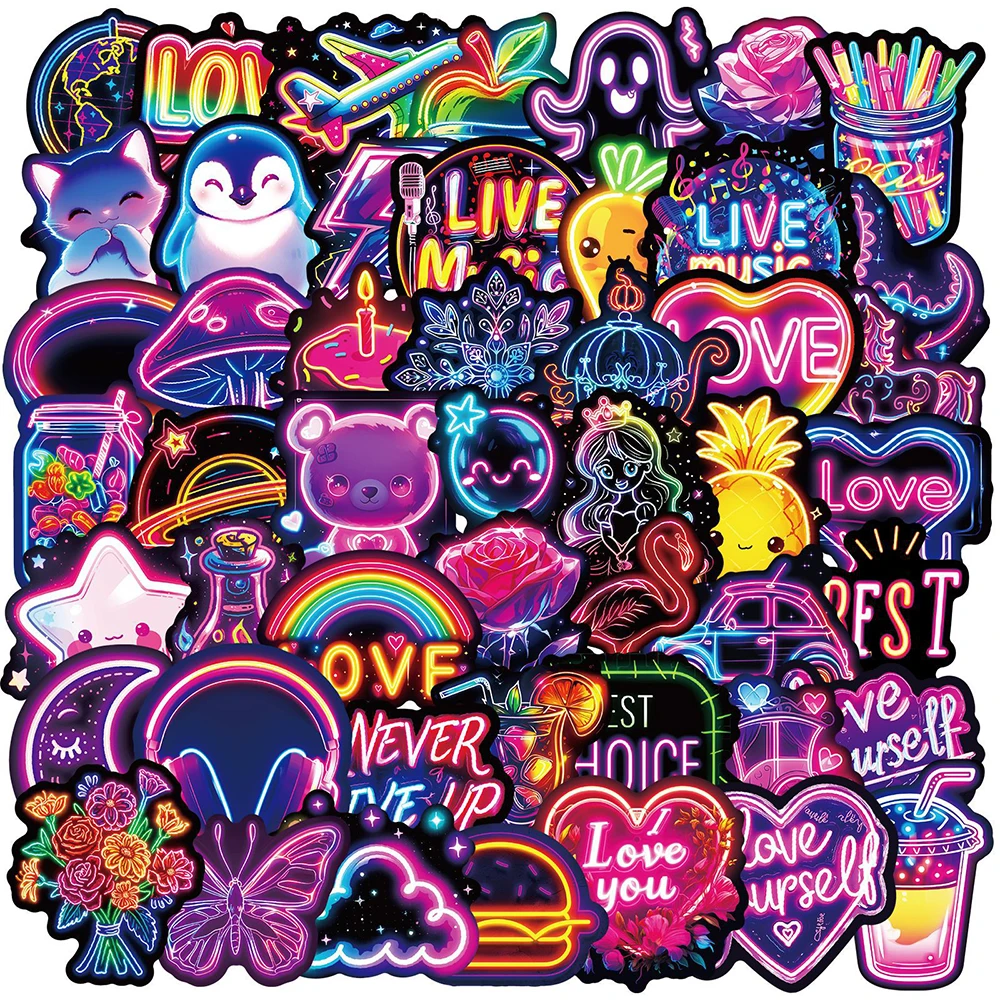 

10/30/50pcs Cool Neon Light Graffiti Stickers Aesthetic Decals Toy for Kid DIY Guitar Laptop Fridge Cute Decoration Sticker Pack