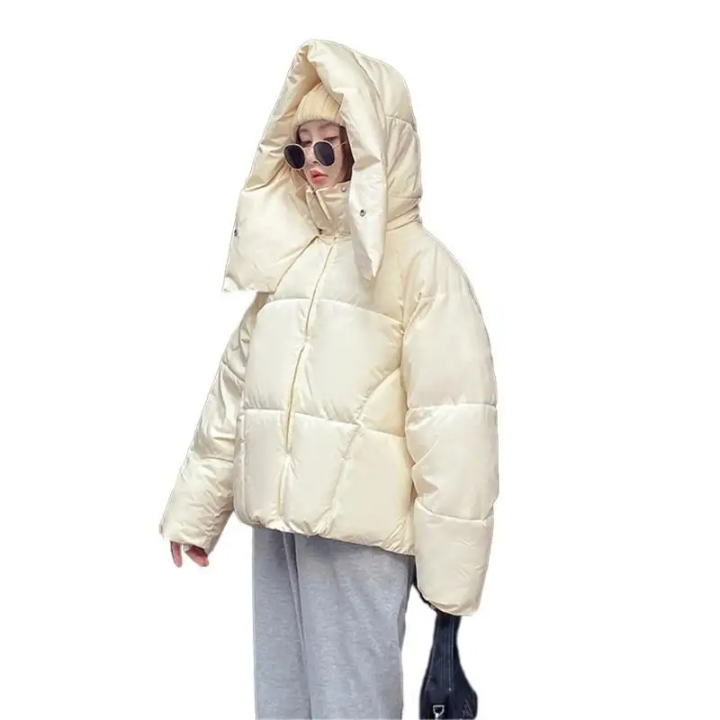 

652F Women Thickened Down Hooded Down Cotton Puffer Parka Coats Loose Solid Warm Zippers Outwear