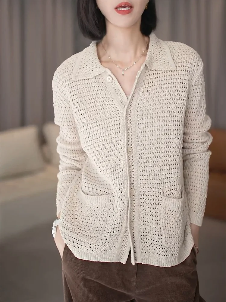 

Lace Knit Open Cardigan Luxury Leisure Sle Korean Version Large Size Camere Sweater Warmth Heating Long Sve Pure Color