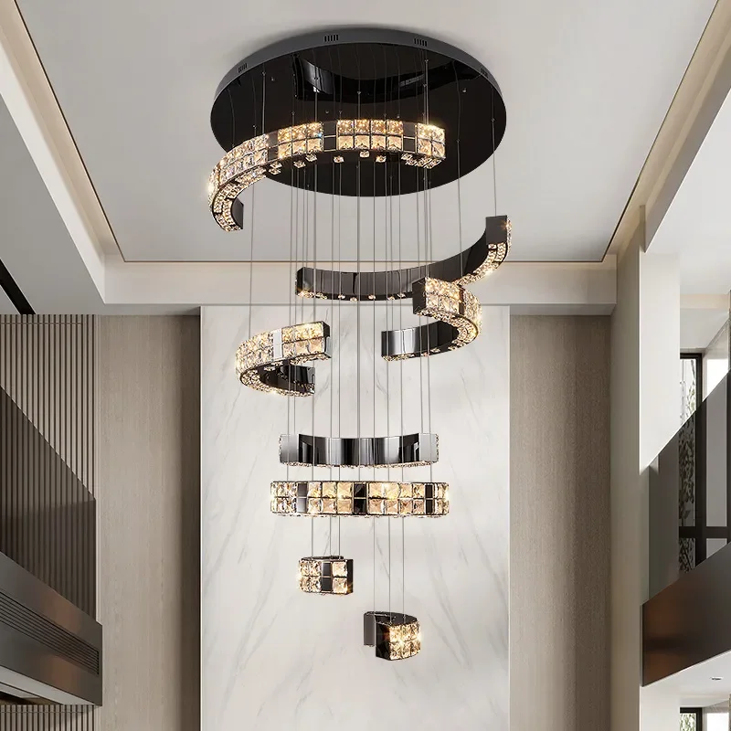 for Duplex Building Living Room Crystal Chandelier 2025 New Light Luxury High End Atmospheric Villa High Rise Middle Floor