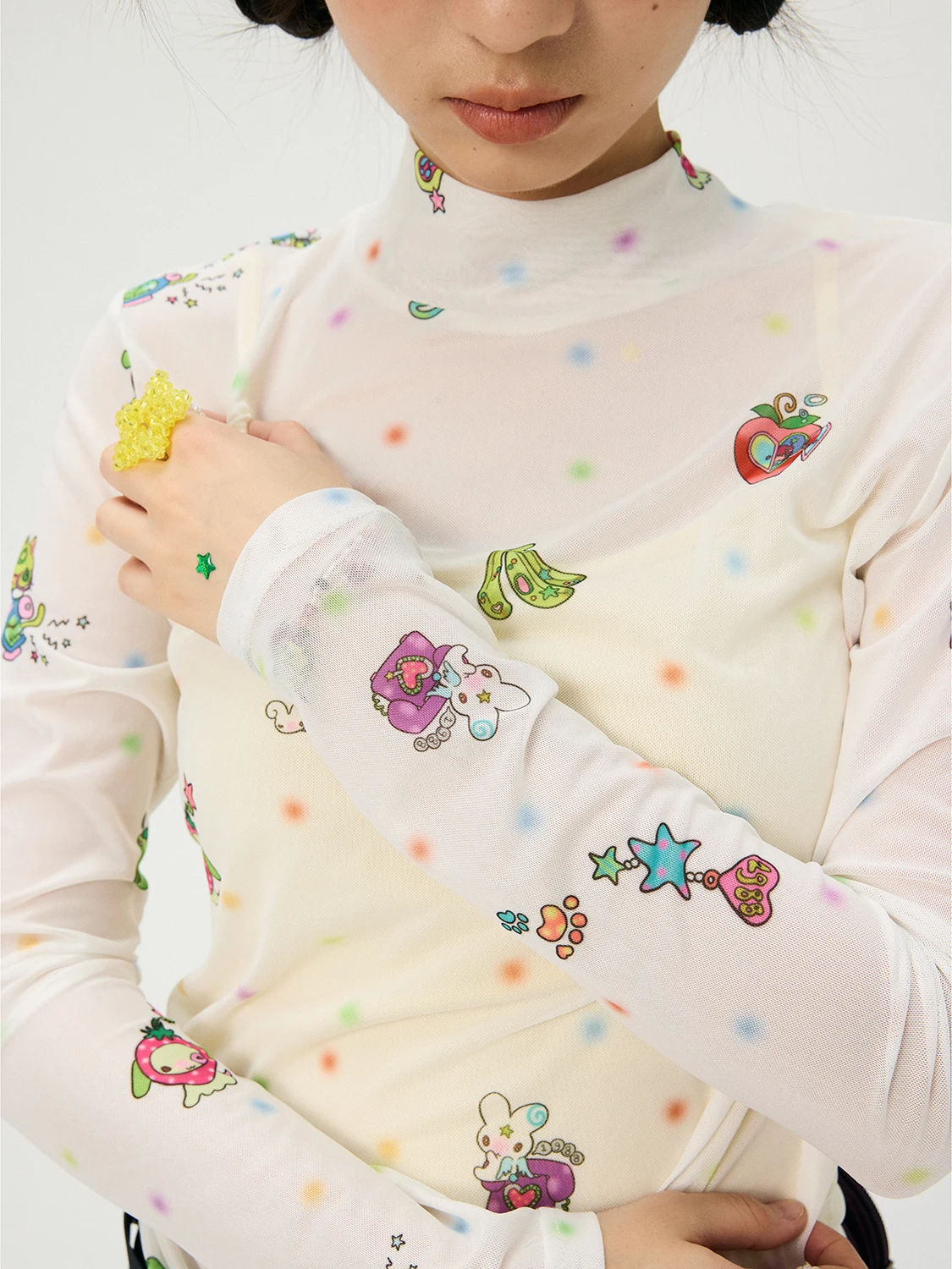 

Летняя футболка Odder Layering Me Long Sve Top, женская футболка с эластичным смывом и микропрозрачной отдельной частью