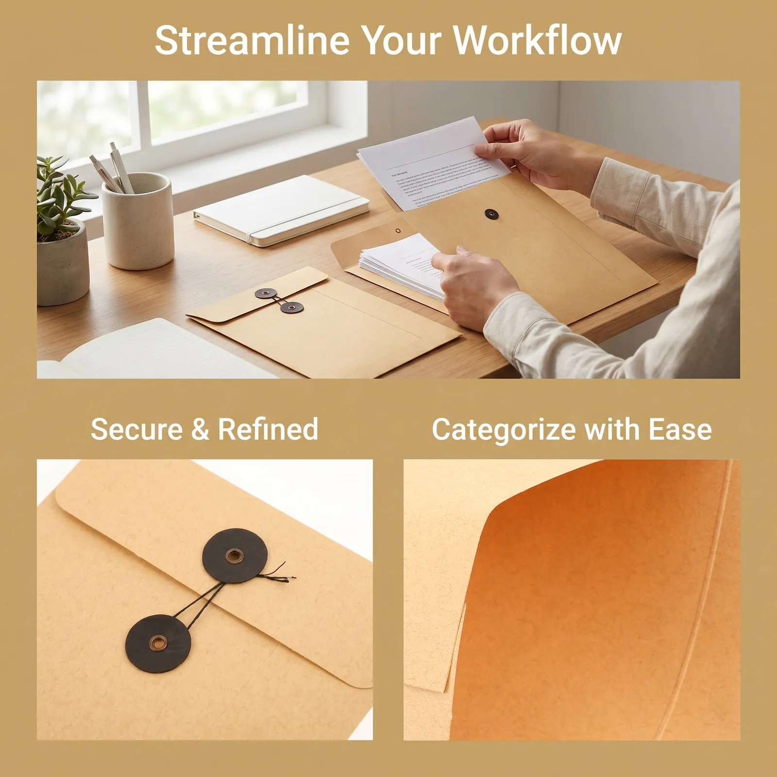 10Pcs Office Document Bag Kraft File Folder Portable Storage Organizer String Envelope Pouch School Test Paper Carrying Folder