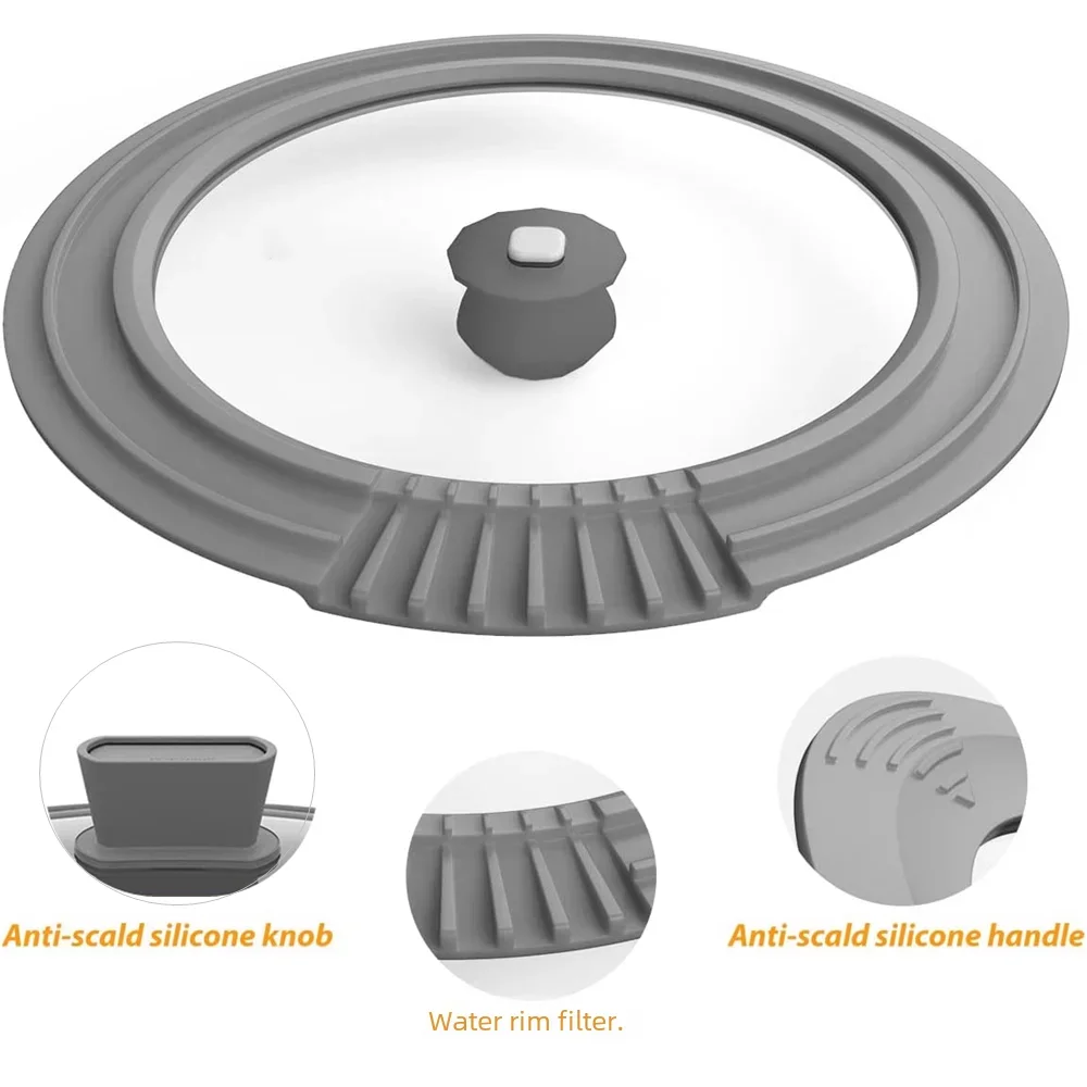 Silicone Universal Lid for Pots Pans Tempered Glass Covered with Heat Resistant Silicone Rim Fits 8\
