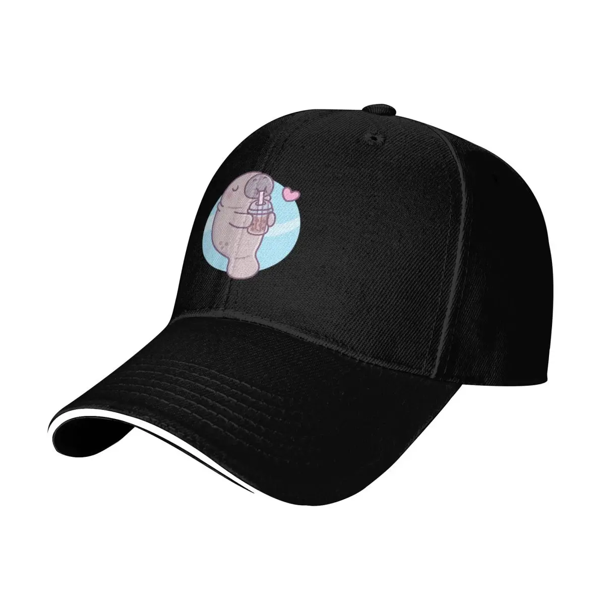 Cute Manatee Loves Drinking Boba Tea Baseball Cap Casual Daily Wear Quick Dry Performance Cotton Twill Breathable