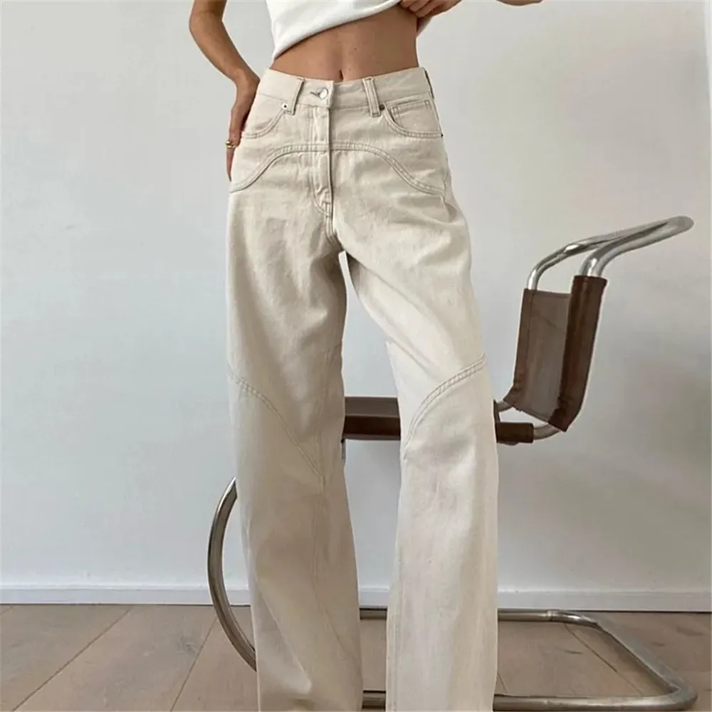 Beige Jeans Baggy Women Boyfriend Casual Denim Trousers Vintage High Waist Straight Wide Leg Pants Classic Fashion 90s Y2k Jeans