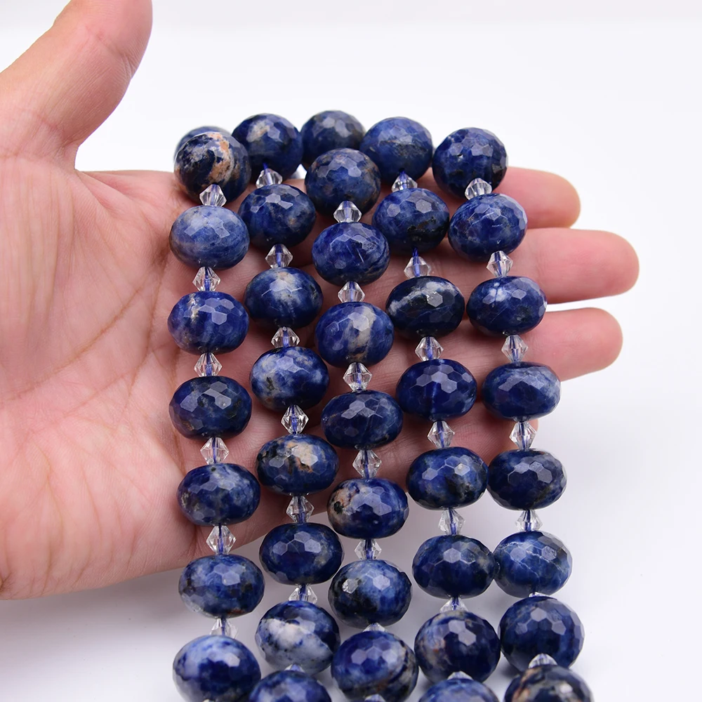 APDGG 13x18mm Natural Blue Sodalite Stone Faceted Abacus Shaped Nugget Loose Beads 15'' Strand Jewelry Making DIY