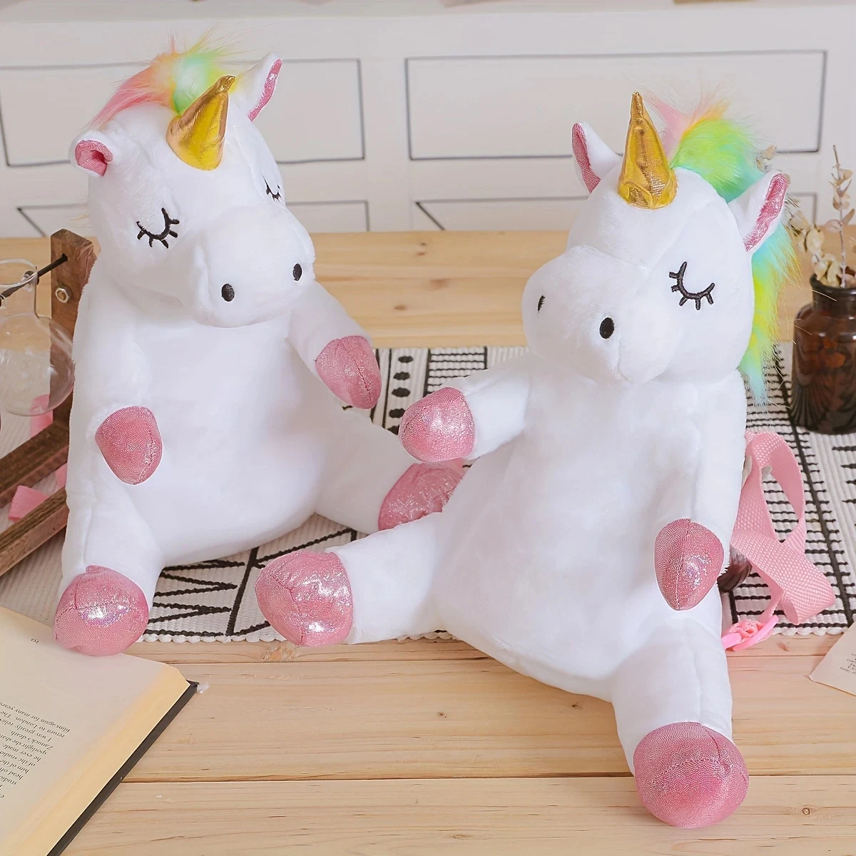 حقيبة ظهر لطيفة للأطفال على شكل وحيد القرن، حقيبة ظهر من القطيفة للأطفال من Dream Teen Heart Unicorn هدية عيد ميلاد ديكور منزلي مبتكر