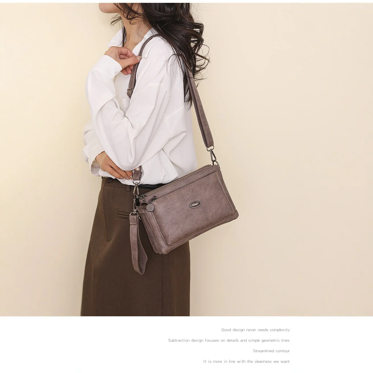Picture 5: Horizontal square PU leather women's single-shoulder bag with multiple pockets and large capacity crossbody handbag