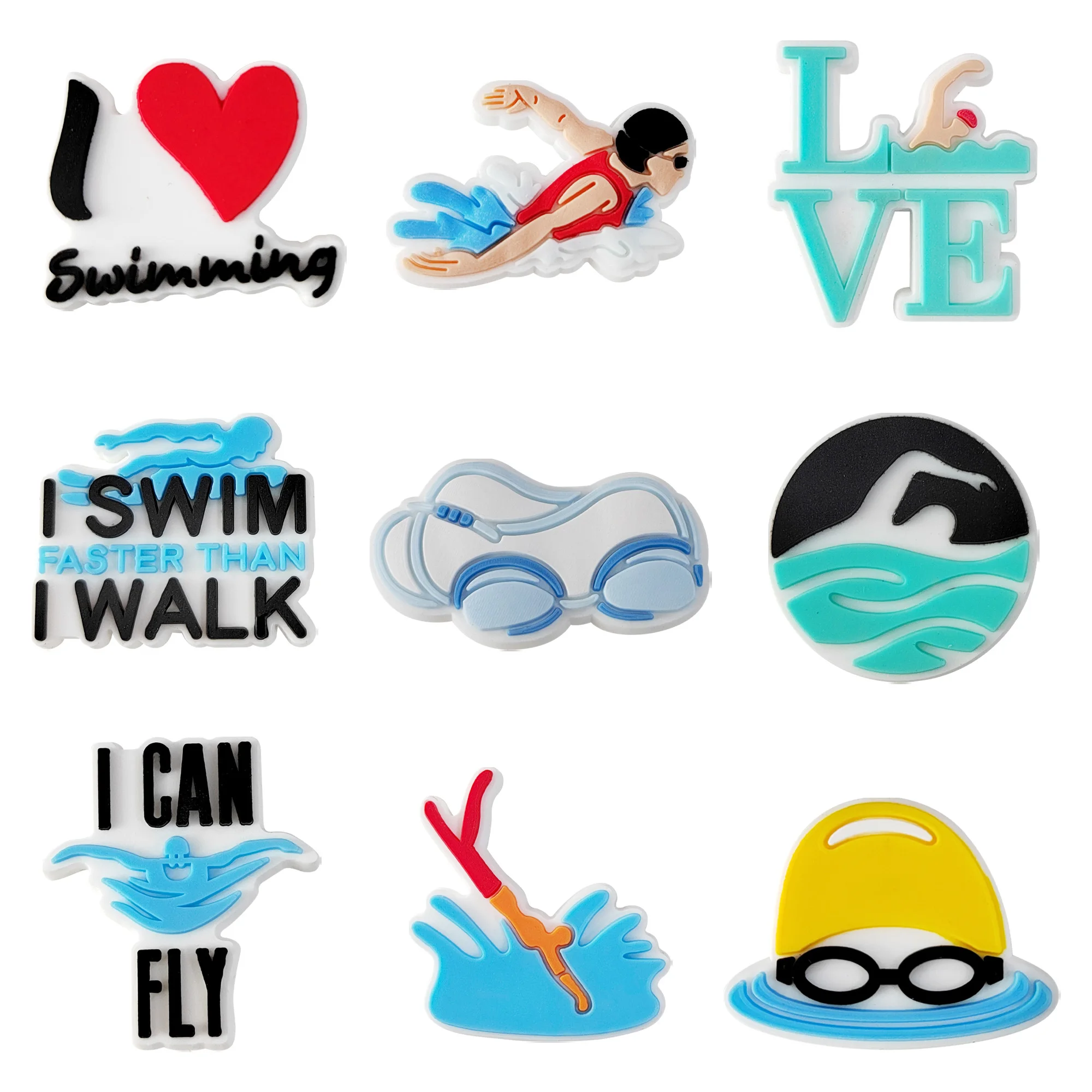 

Swimming Fitness Sports Set Shoe Charms Accessories DIY Slide Sandals Bubble Shoe Decoration Buckles Pins for Boys Girls Gifts