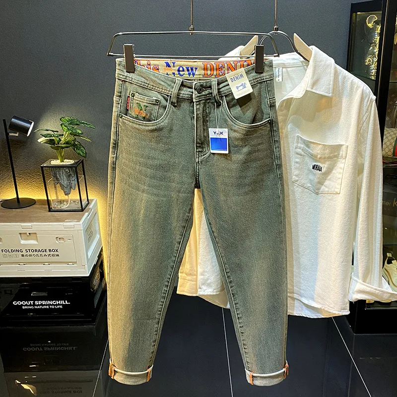 DistMurcia-Jean vert vintage pour homme, pantalon slim décontracté, nouvelle mode printemps et automne 2024