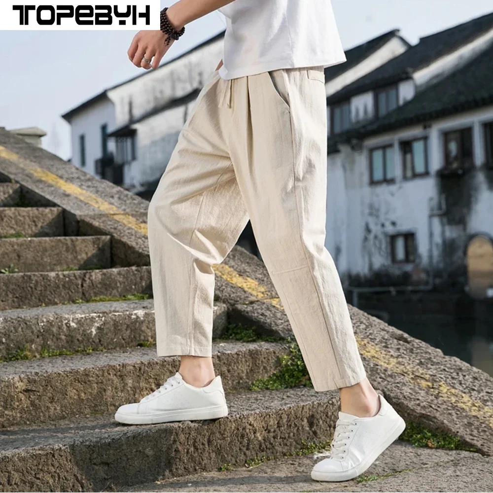 

New Men's Casual Trousers All-match Loose Linen Trousers Solid Color Breathable Trend Trousers