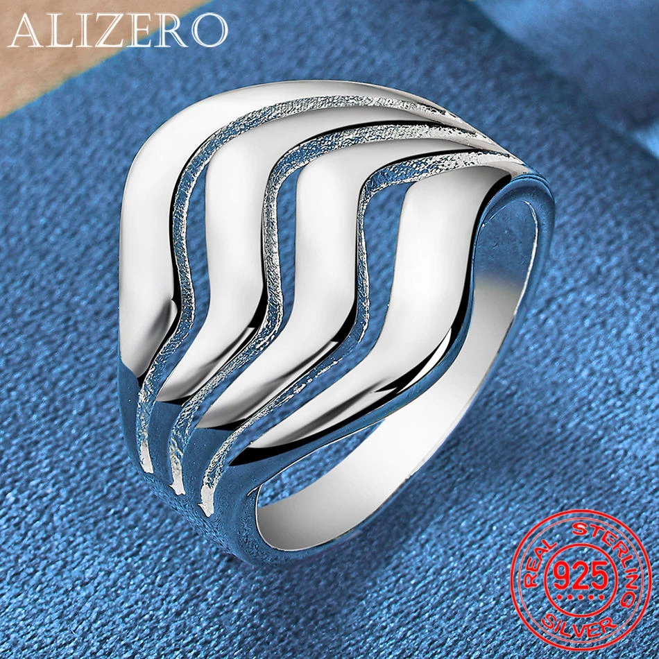 

ALIZERO 925 Sterling Silver Ring Four-Line Wave Ring For Women Men Wedding Engagement Fashion Party Charm Jewelry