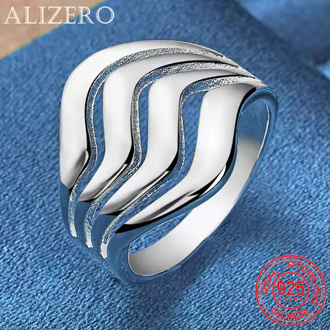 ALIZERO 925 Sterling Silver Ring Four-Line Wave Ring For Women Men Wedding Engagement Fashion Party Charm Jewelry
