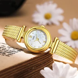 Niche Design Women Quartz Watch Round Dial Sliver Blue Gold Orologio Ladies Luxury Wristwatch Classic Simple Elegant Blue Clock