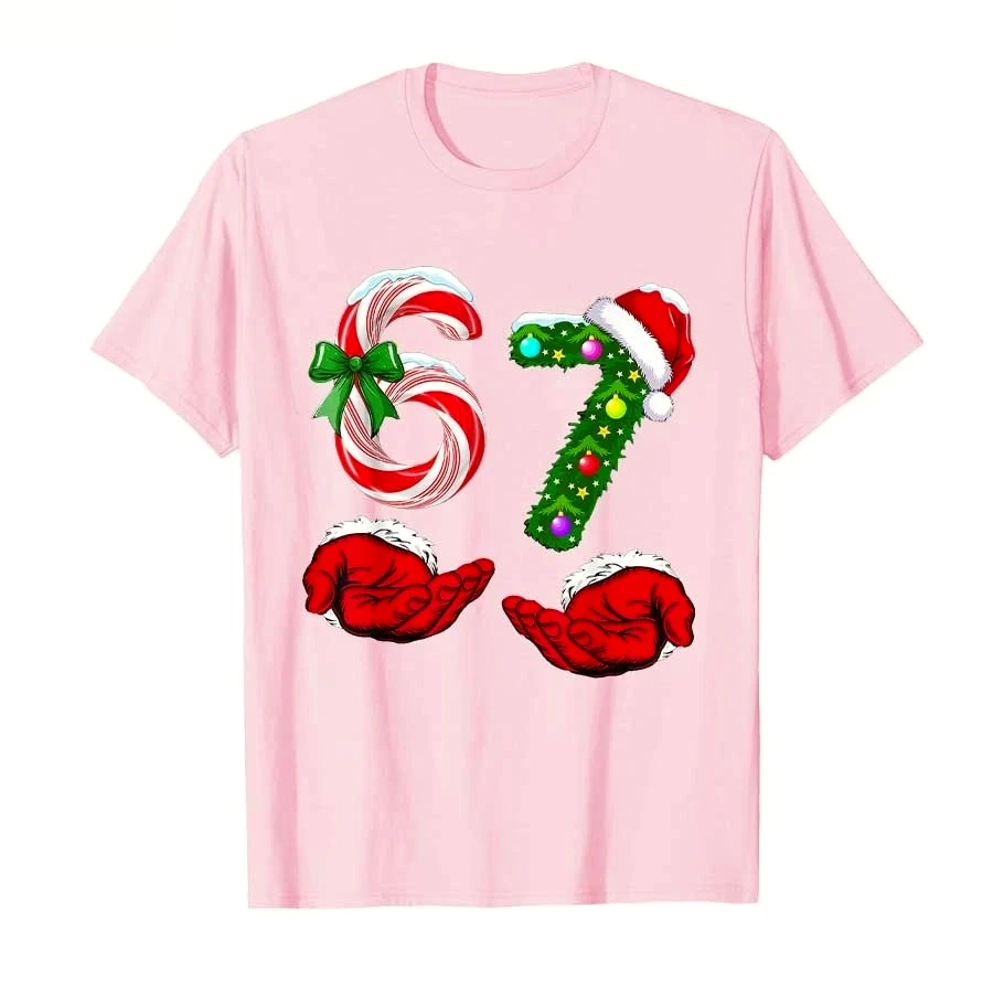 مضحك 67 عيد الميلاد 6 7 ميمي منامة عطلة الجنرال ألفا العام الكرتون تي شيرت مطبوع للنساء تي شيرت ملابس قصيرة الأكمام