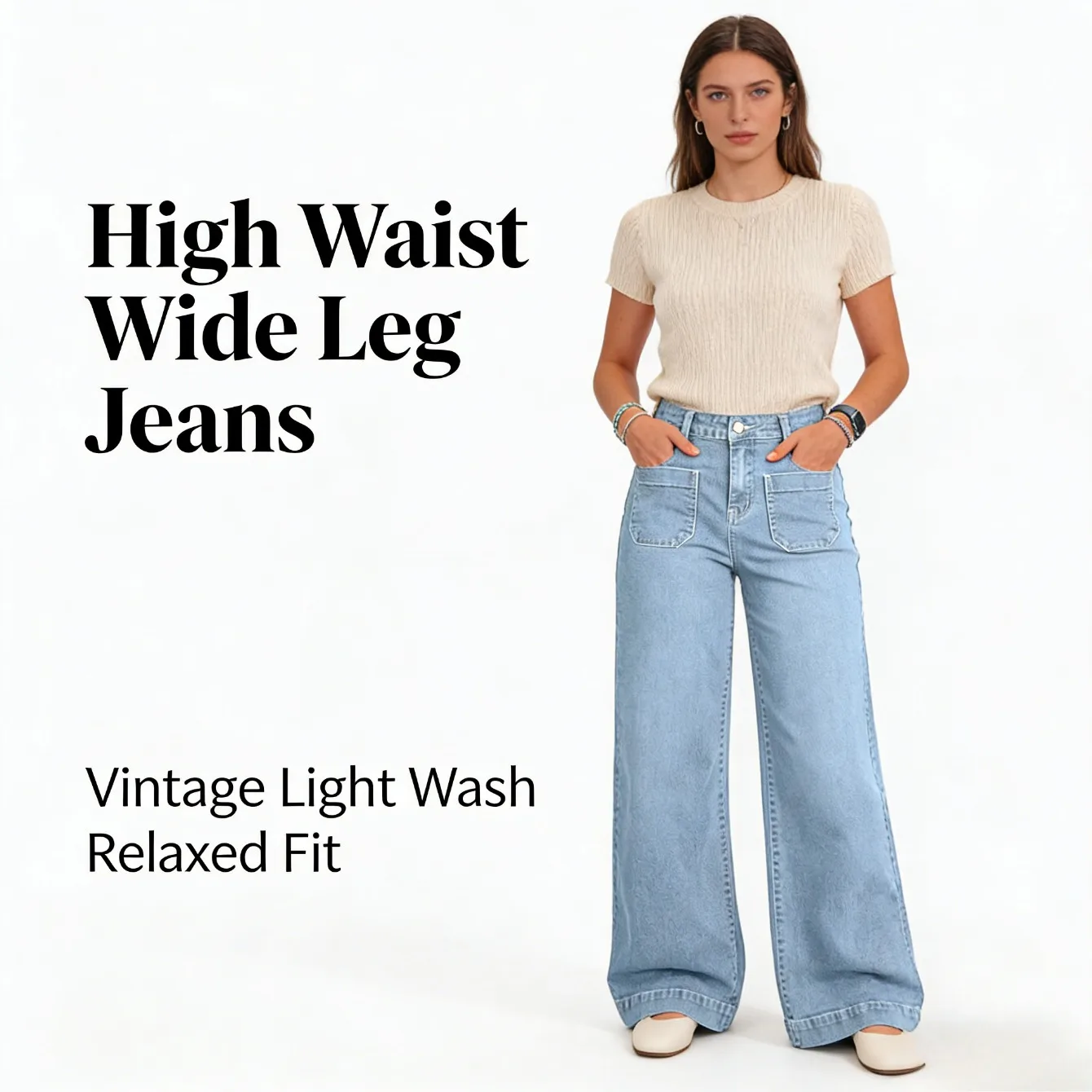 Women's Dark Blue Vintage Jeans High Waisted Wide Leg Straight Leg Pants Fashion Slim Fit Casual Floor Length Pants