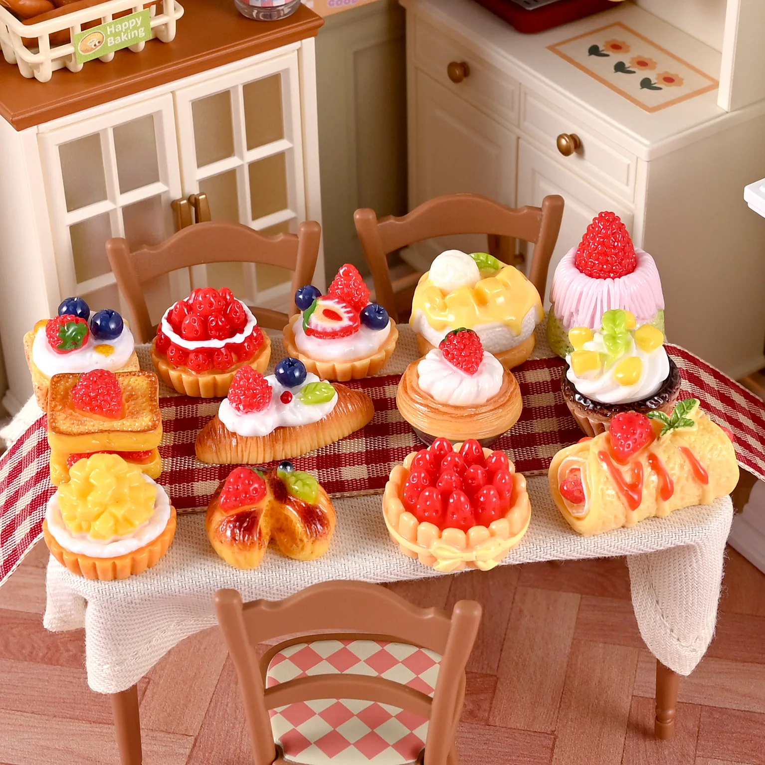 5 قطعة كعكة دمية الحلوى كعكة الفاكهة البيض تارت نموذج صغير الراتنج المطبخ المشهد ديكور لعب المطبخ اللعب مصغرة DIY بها بنفسك اكسسوارات