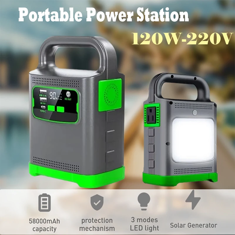 Portable Power Station 120W 220V Outdoor Emergency Storage Power Supply External Battery Solar Generator for Camping Fishing RV