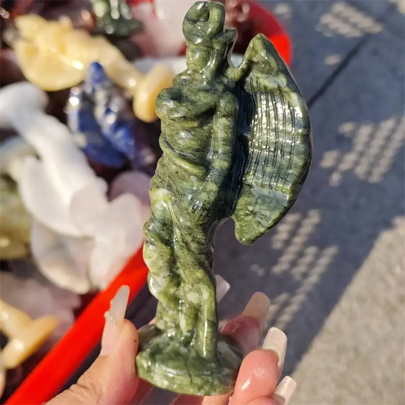 Natural Ophiolite Female Demon Carving Crystal Halloween Healing Gift Festival Craft For Decoration 1pcs