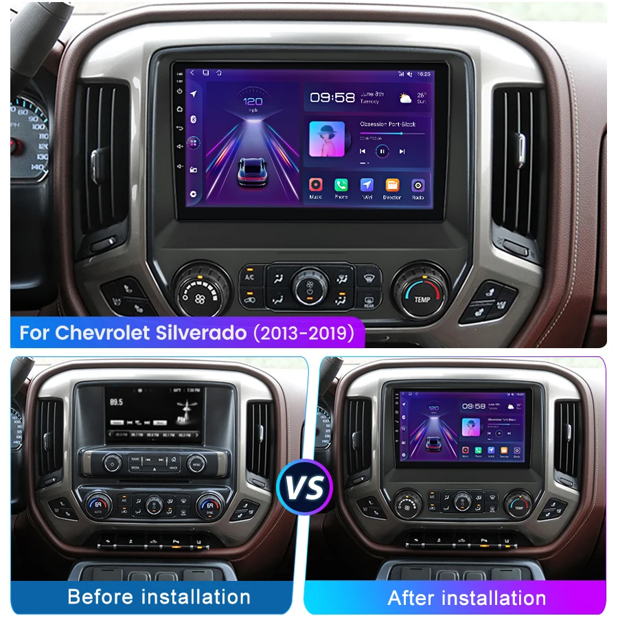 Junsun Wireless CarPlay for Apple Autoradio for Chevy Silverado GMC Sierra 2014-2018 Car Radio Stereo Multimedia Android Auto