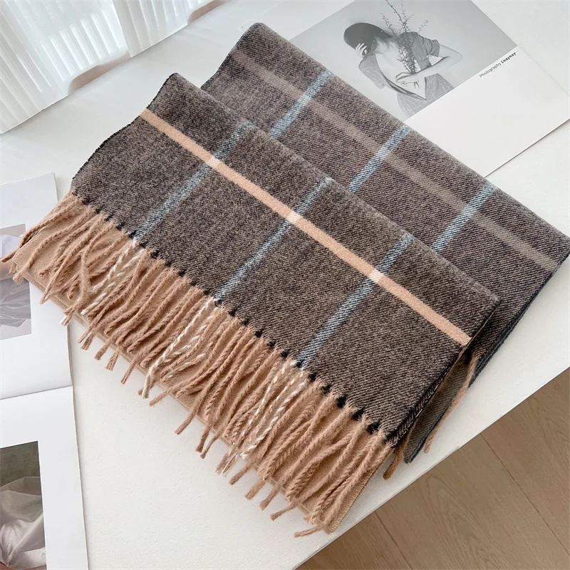 2024 New Classics Color Block Plaid Designer Winter Scarf Women Cashmere Shawl Stripe Blanket Wrap Outdoor Travel Warm Gift